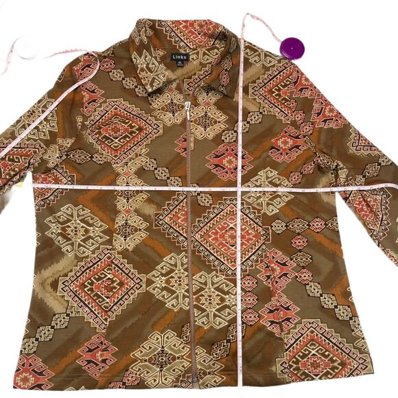 Links Southwest Aztec Jacket Women's XL Brown Full Zip Cardigan Boho Red Gold - Picture 3 of 8